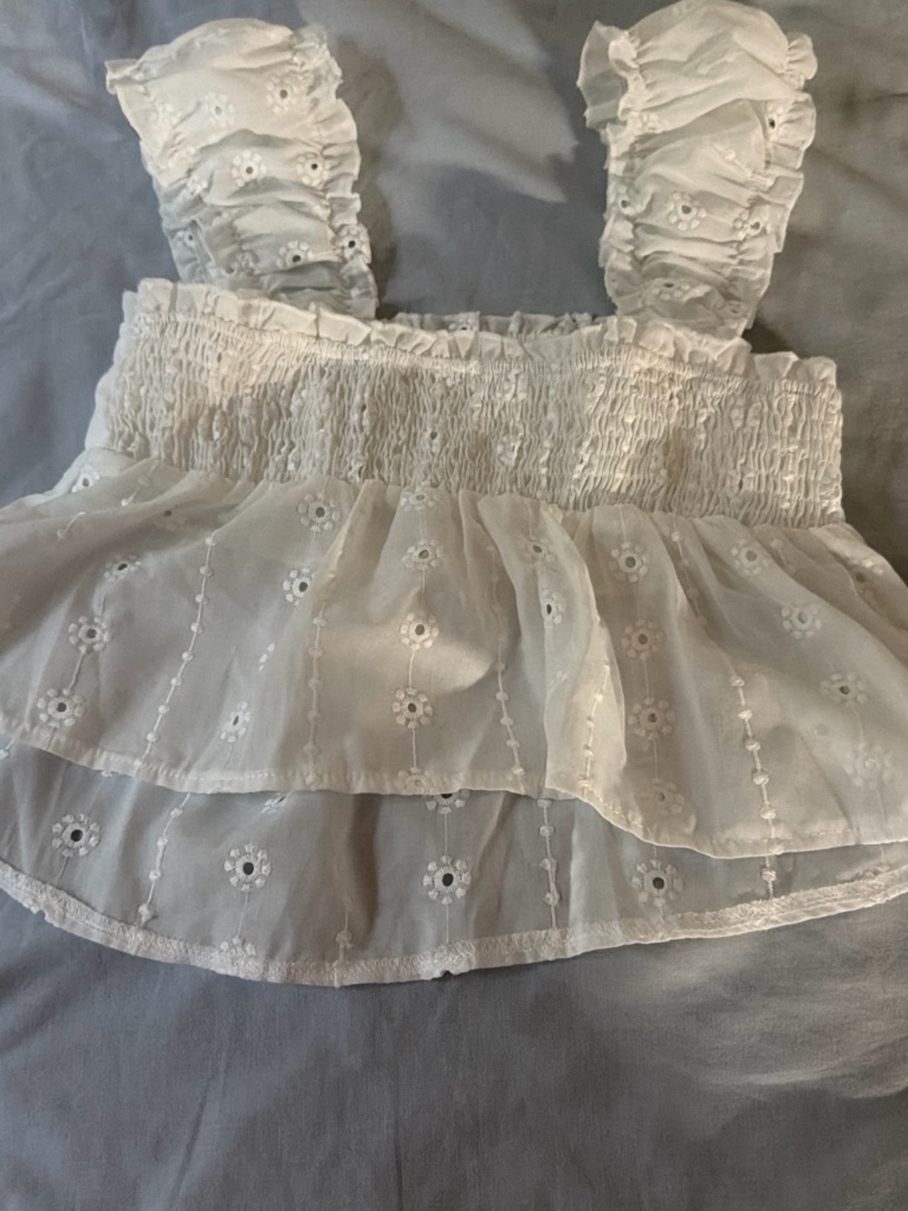 White Eyelet Ruffle Crop Top - Picture 2 of 2